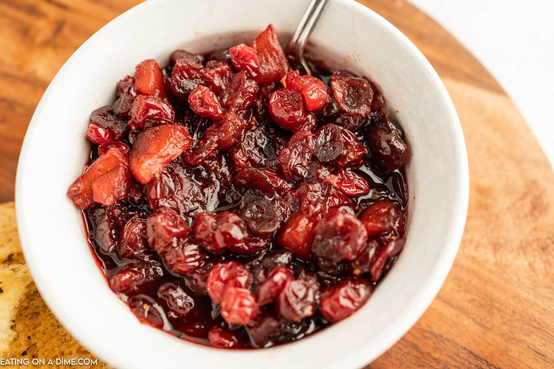 Close up image of a bowl of cranberry chutney