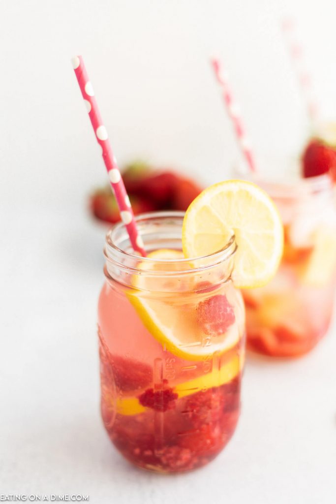 Fruit infused water in a mason jar. 