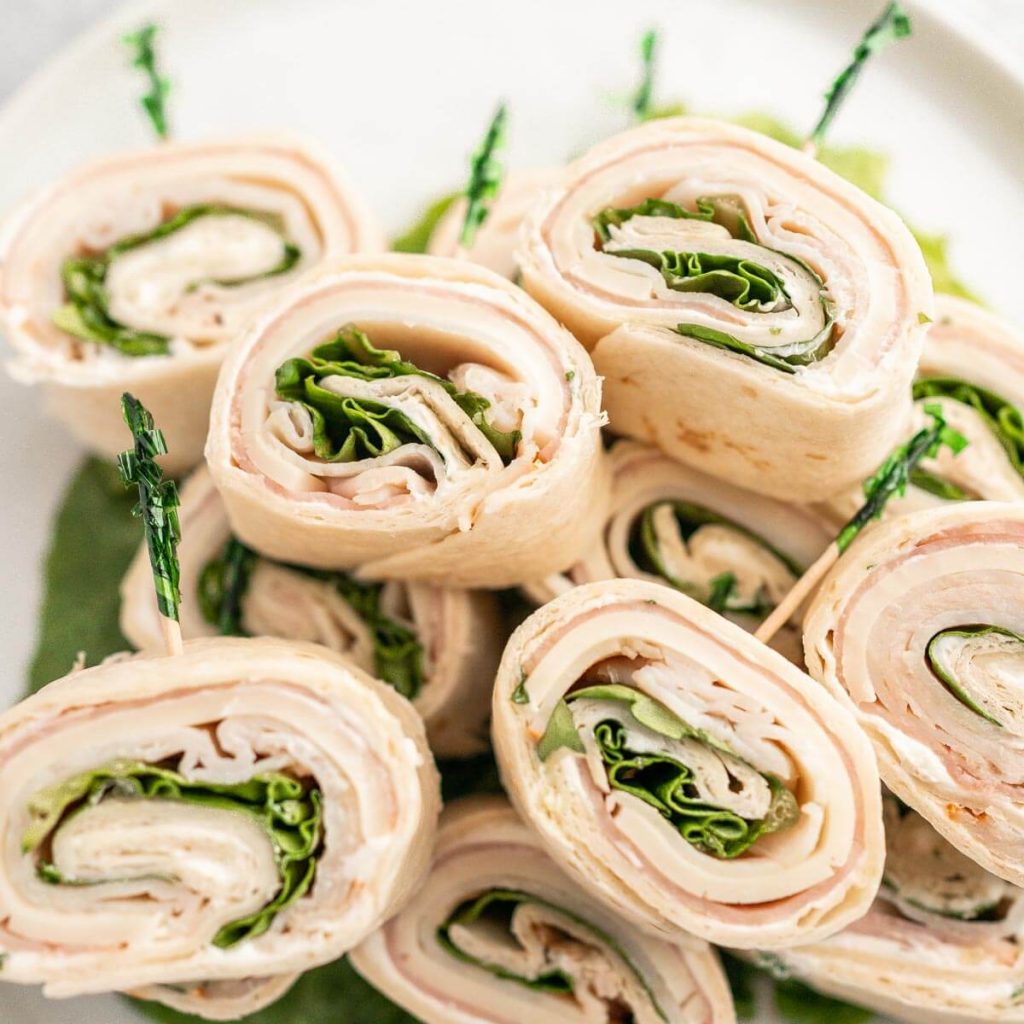 Pinwheel Sandwiches with toothpicks stacked
