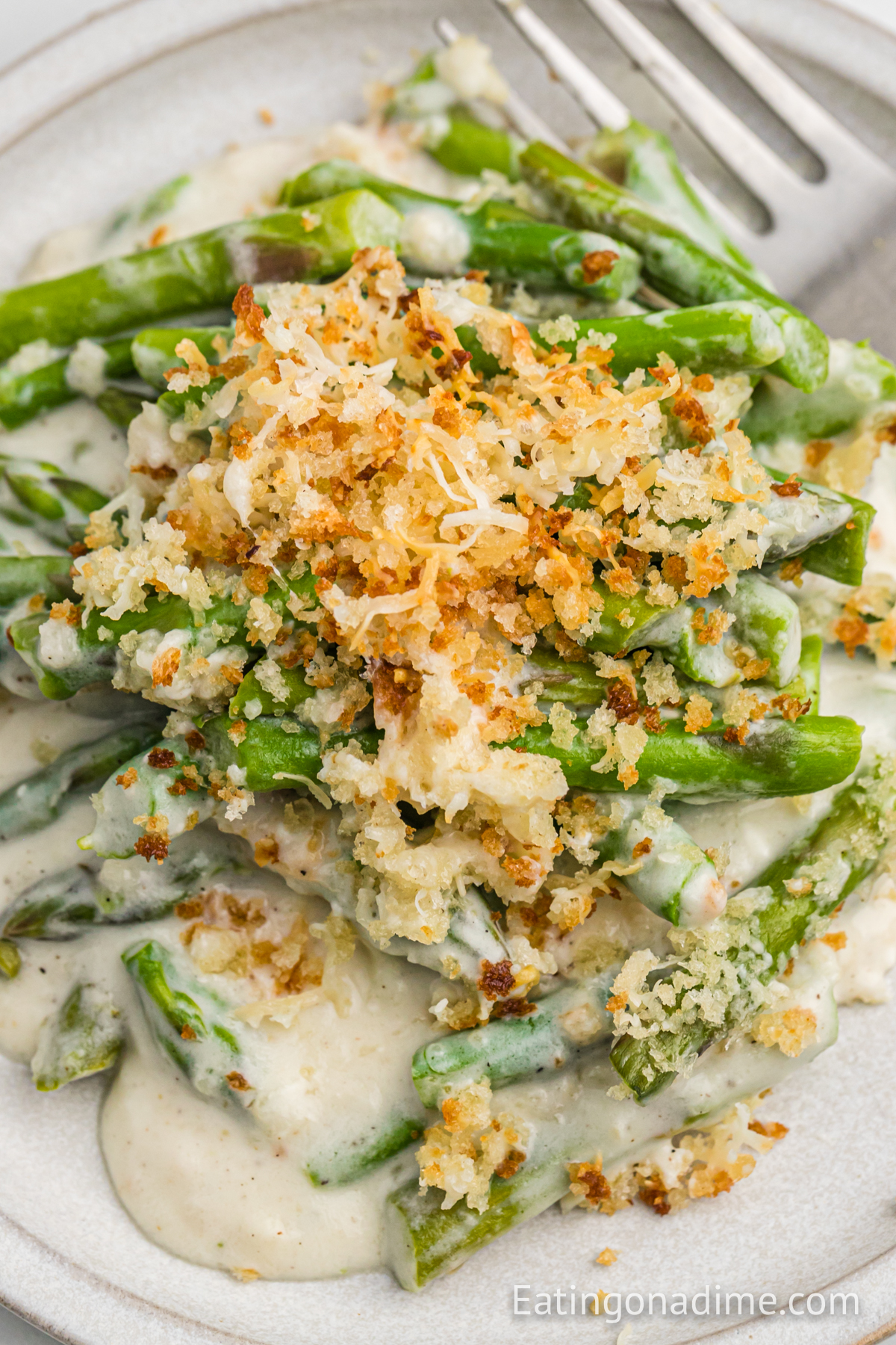 Asparagus casserole on a plate. 
