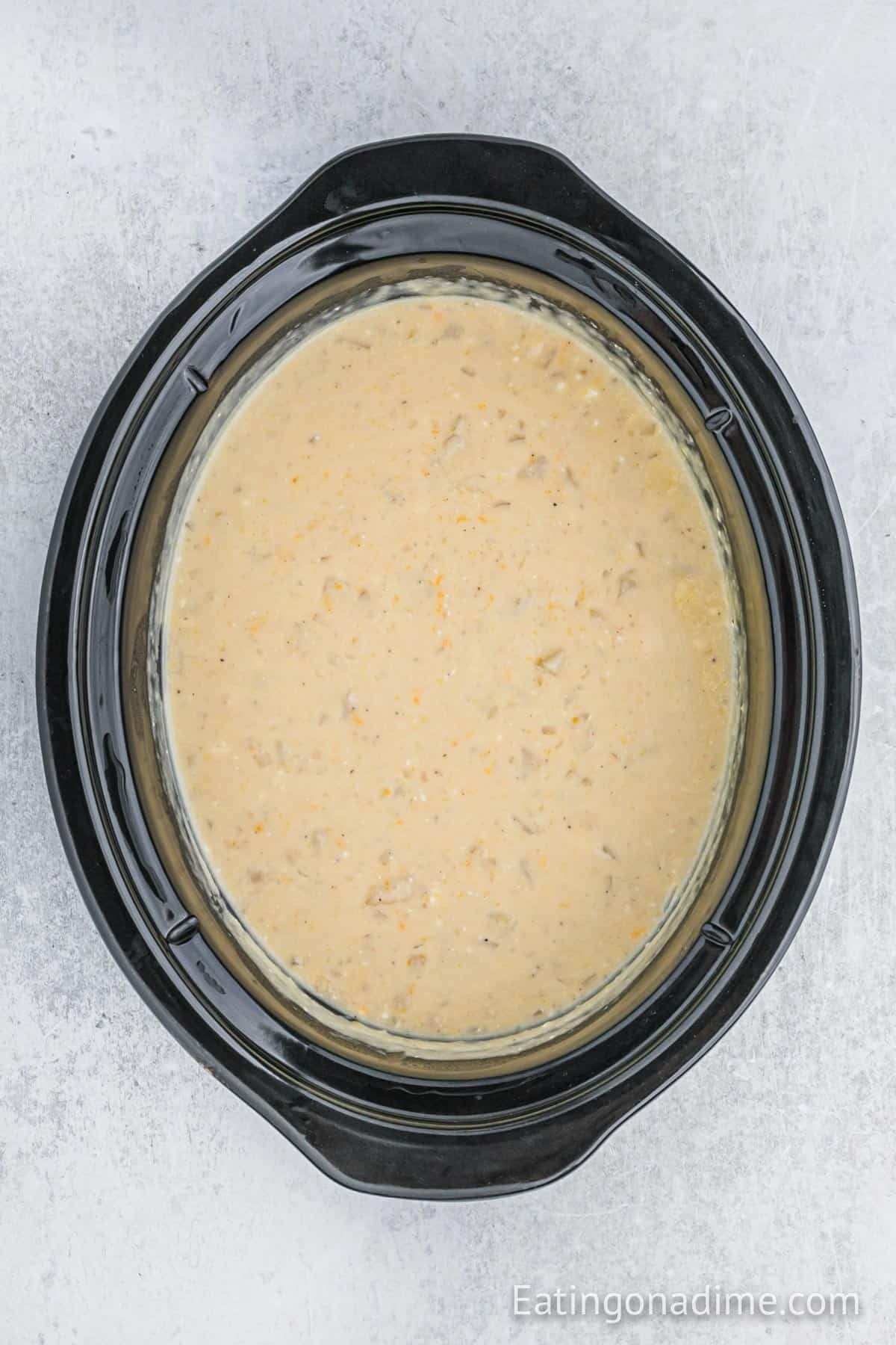 Creamy potato soup in the slow cooker.
