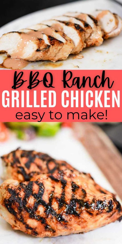 This Easy Grilled BBQ Ranch Chicken Recipe is a family favorite.  This 2 ingredient marinade is so easy to make and gives the chicken the best flavor. #eatingonadime #bbqranch #grilledchicken