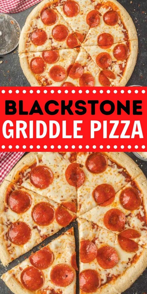 Blackstone griddle pizza recipe is crispy and delicious. Everyone can personalize their pizza for a fun outdoor pizza night. Easy to make on a premade crust.  #eatingonadime #blackstonerecipes #blackstonepizza