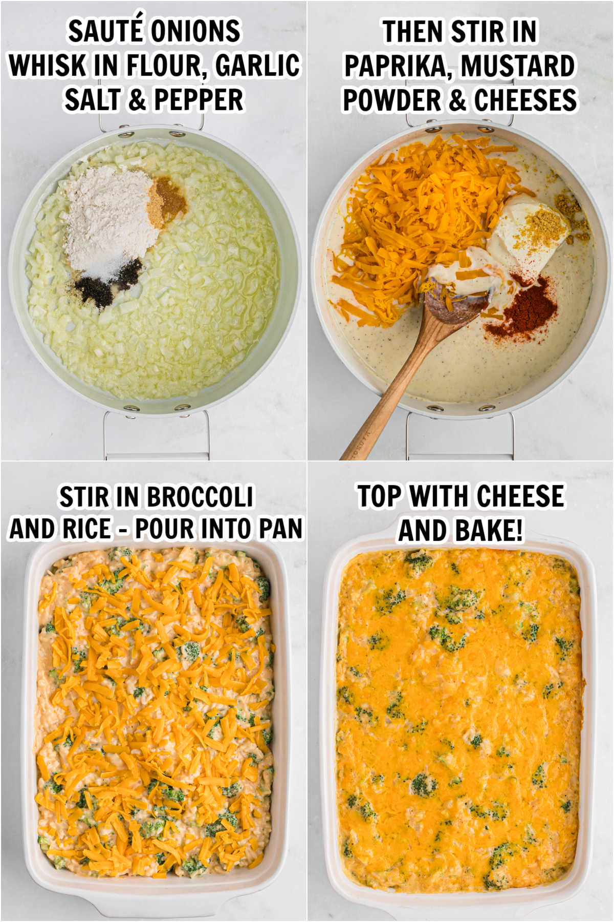 The process of making broccoli and rice casserole