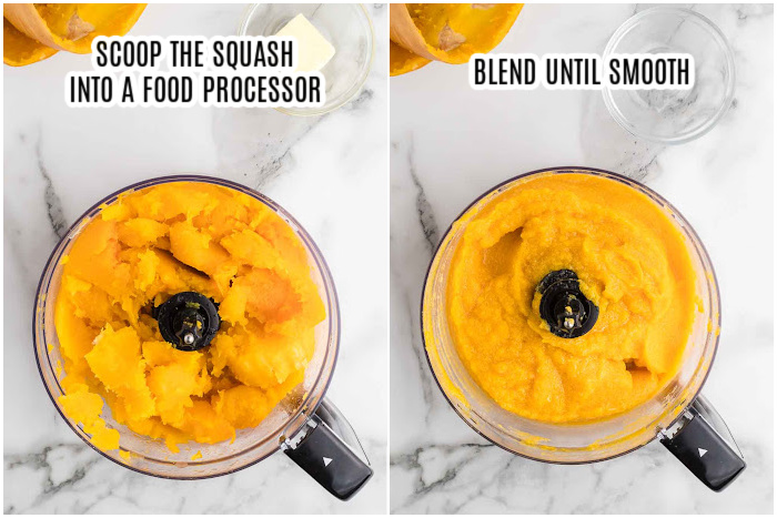 The process of pureeing the butternut squash