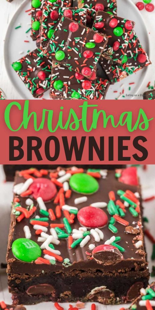Christmas Brownies are and easy holiday brownie to make. We love making brownies and adding Christmas sprinkles takes them to the next level. These decorated brownies are easy to make and delicious. #eatingonadime #christmasbrownies #holidaydesserts