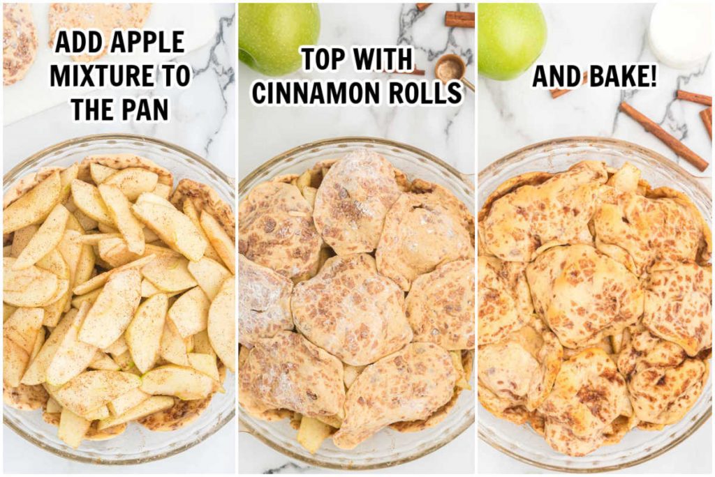 The process of making cinnamon roll apple pie