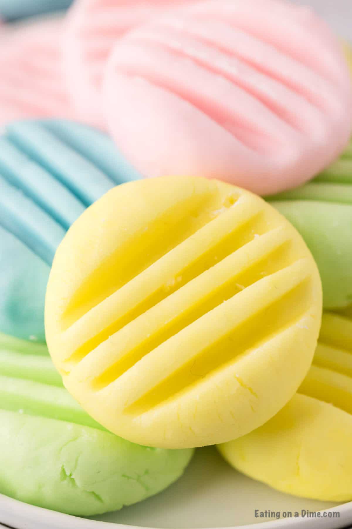 Close up image cream cheese mints stacked