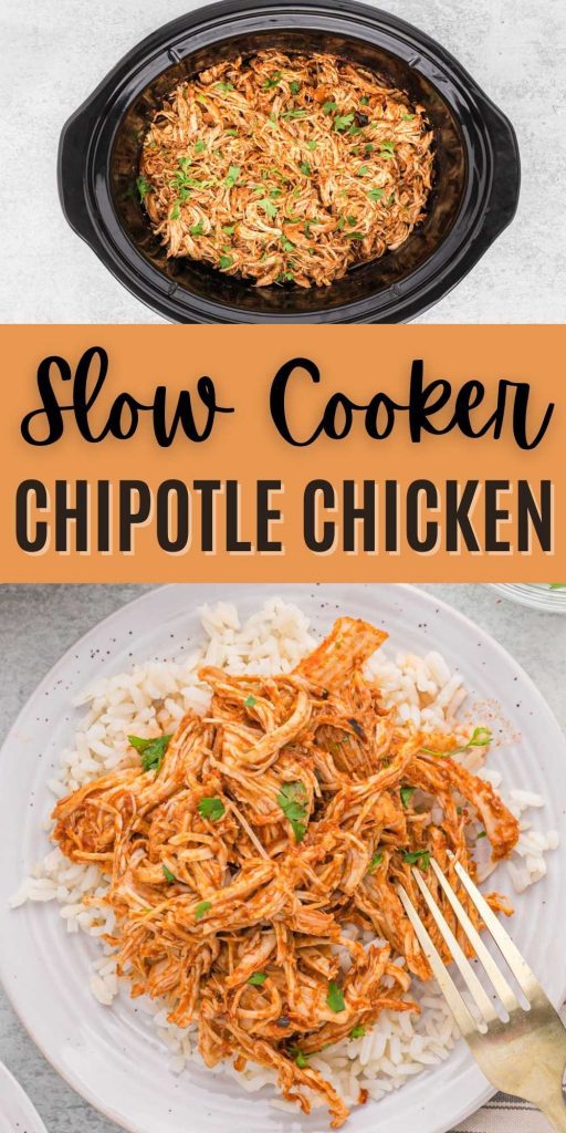 Fresh lime, adobe sauce and chipotle peppers combine for a flavor packed Crock Pot Chipotle Chicken Recipe. Delicious and easy to make. Serve over rice or in flour tortillas. #eatingonadime #chipotlechicken #slowcookerrecipes
