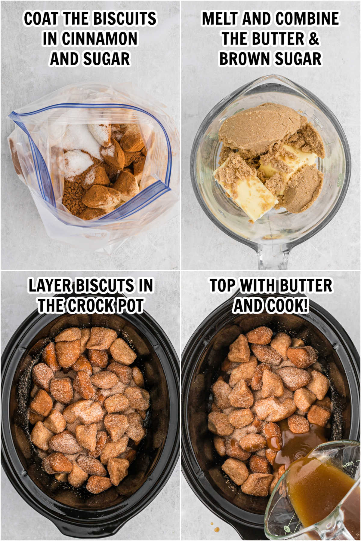 the process of making slow cooker monkey bread