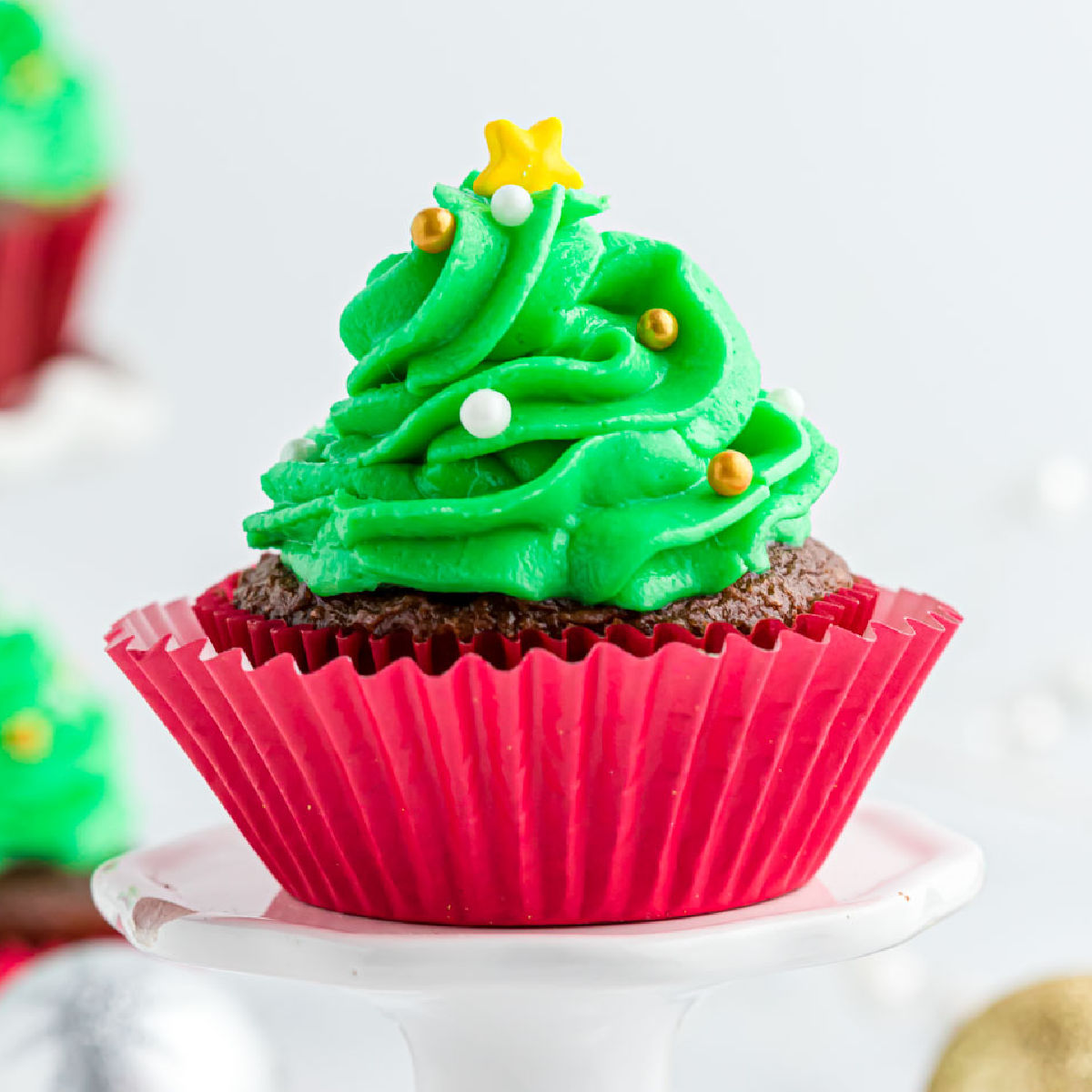Christmas Tree Cupcakes on a stand