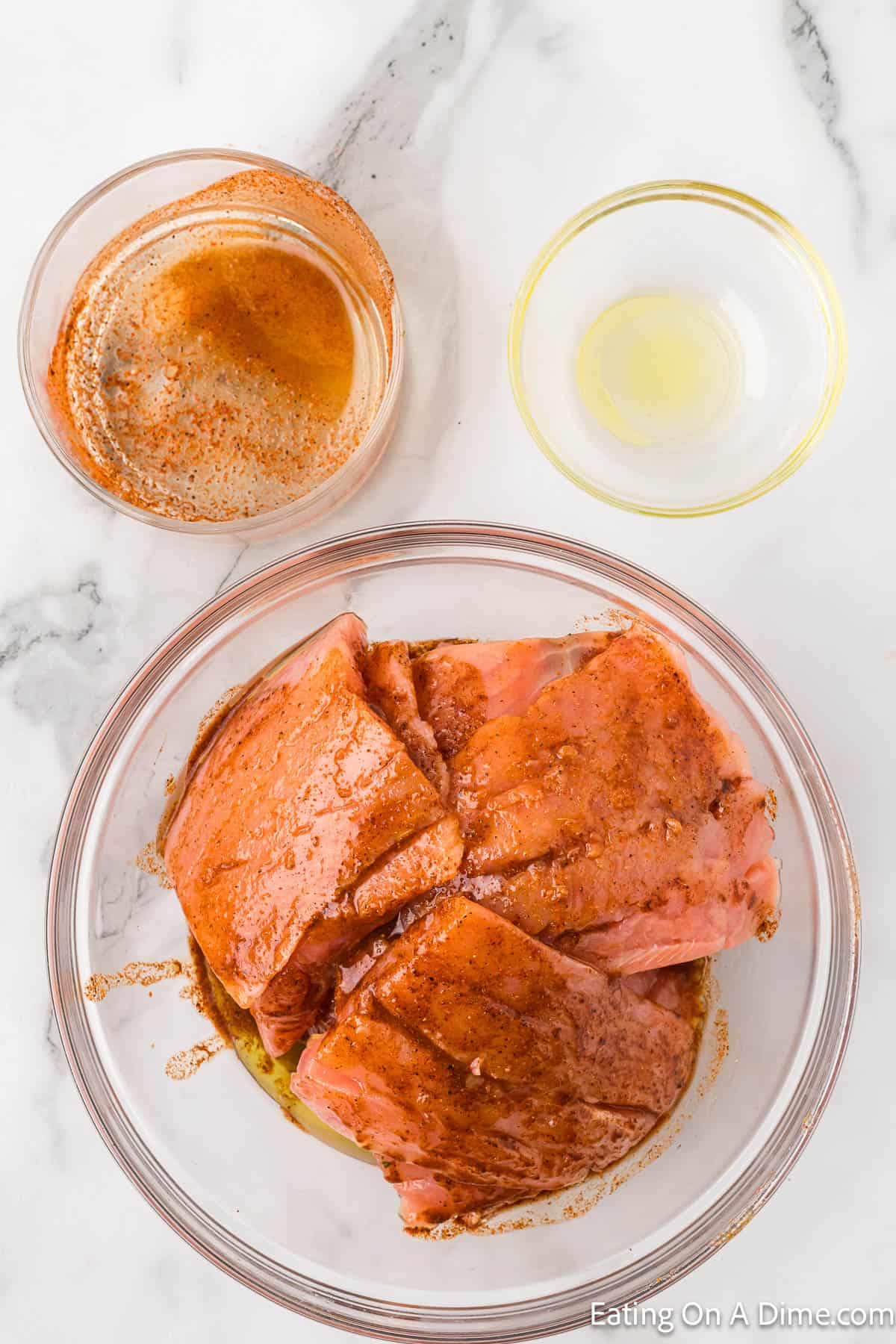 Marinating salmon in a bowl