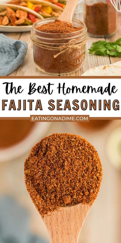 You will love making your own homemade fajita seasoning. It's quick and easy to make and will taste great on all your tasty Mexican recipes. Easy DIY marinade seasoning for all your steak and chicken recipes. #eatingonadime #fajitaseasoning #diy #homemadeseasoning