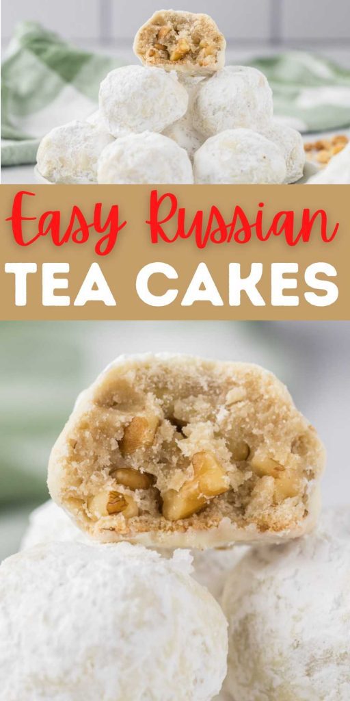 Tender and buttery Russian Tea Cakes are loaded with walnuts and rolled in powdered sugar. Easy and delicious holiday cookies. #eatingonadime #russianteacakes #holidaybaking