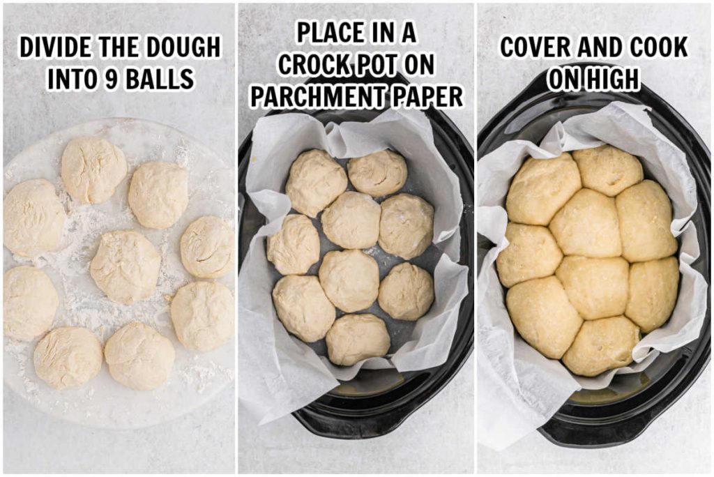 The process of dividing the dough and placing in the slow cooker