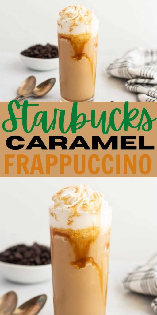 Skip the drive-thru and make Starbucks Caramel Frappuccino at home. Easy to make with only a few ingredients and taste delicious. This DIY copycat Starbucks is a family favorite. #eatingonadime #copycatrecipe #caramelfrap