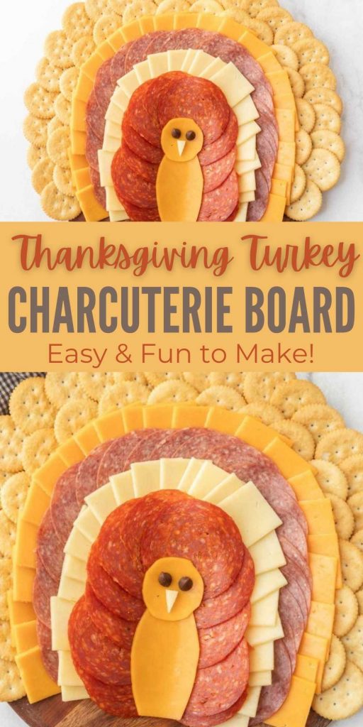 This Thanksgiving Turkey Charcuterie Board is fun to make. It is the perfect appetizer to make this holiday season. Add your favorite cheeses, crackers and meats. #eatingonadime #thanksgivingappetizer #charcuterieboard