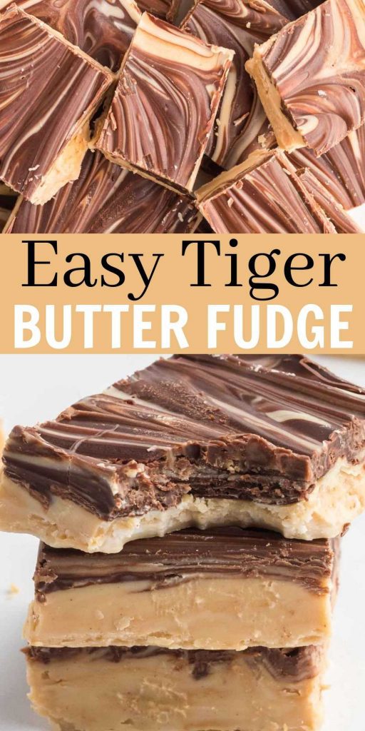 Tiger Butter Fudge is made with 3 Easy Ingredients. Peanut butter and chocolate is mixed together to make this amazing rich and creamy fudge. Use the microwave to melt the chocolate smooth and creamy. #eatingonadime #tigerbutterfudge #3ingredients