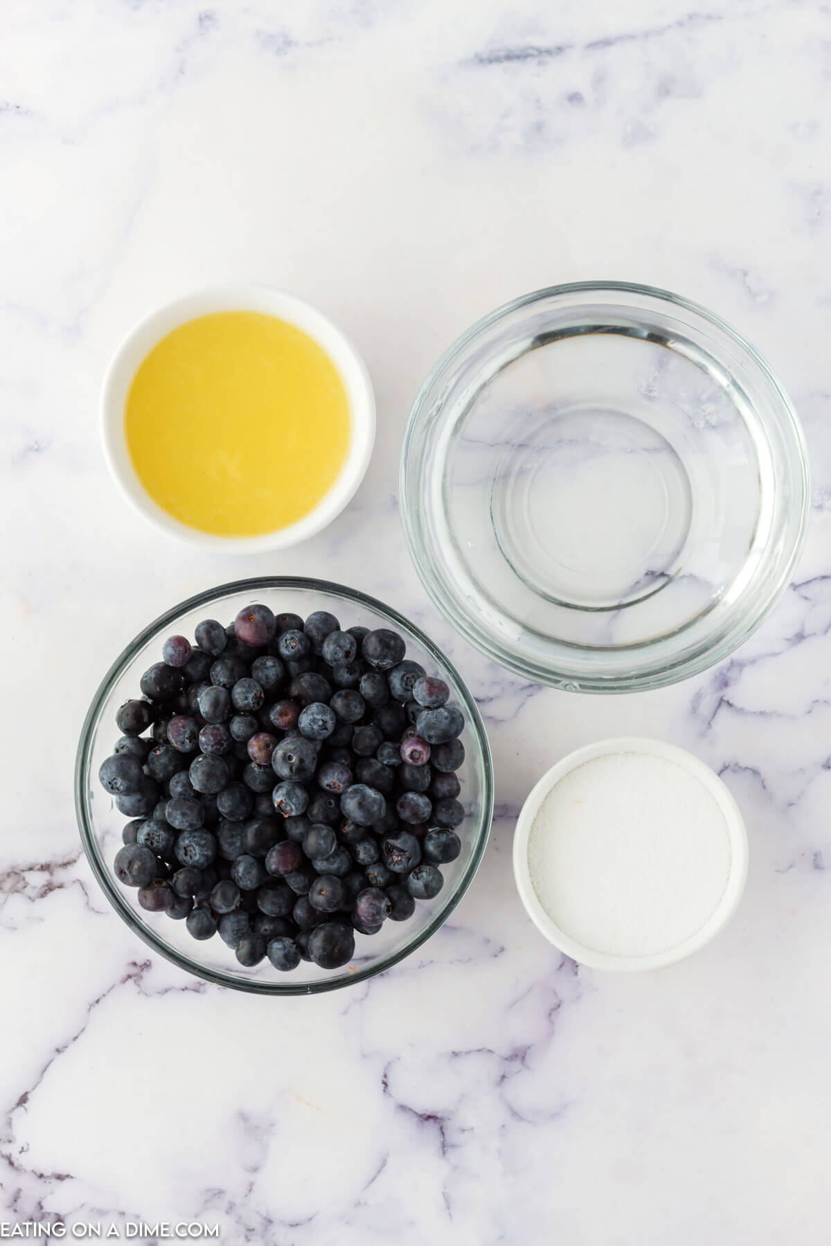 Ingredients needed - water, blueberries, lemon juice, sugar