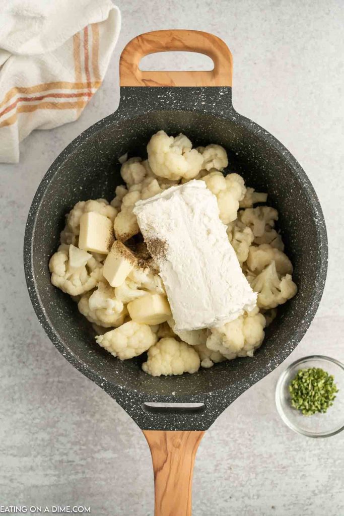chopped cauliflower with cream cheese and butter
