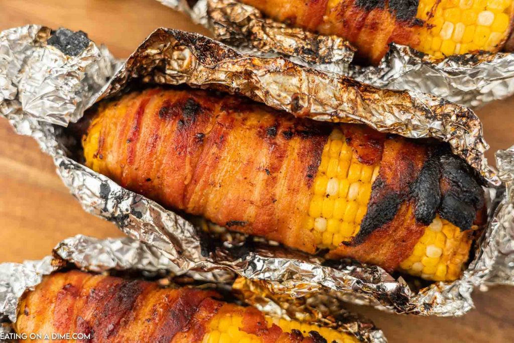 bacon wrapped corn on the cob in foil
