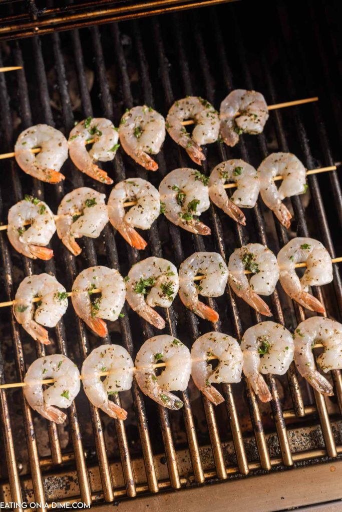 Shrimp skewers on the grill. 