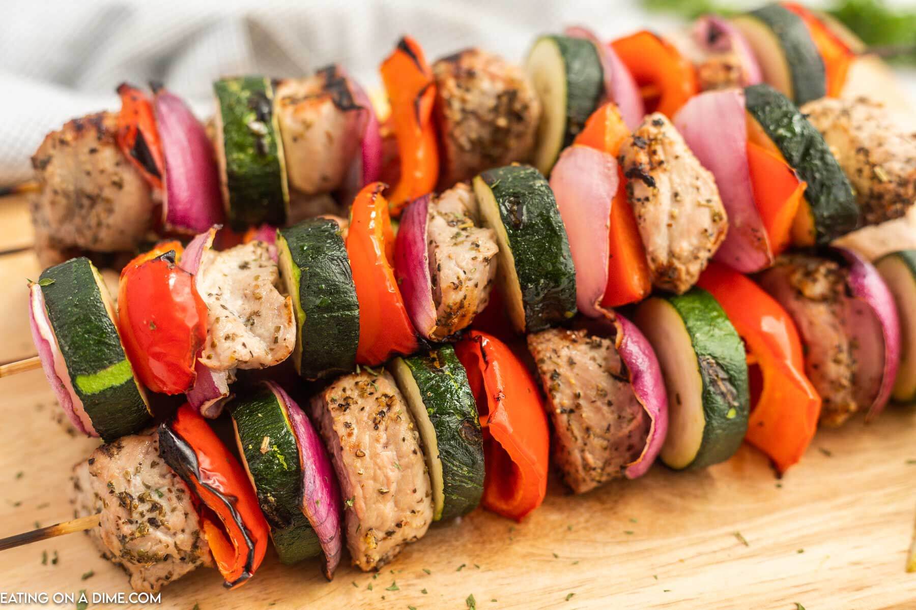 Grilled pork kabobs ready to serve. 