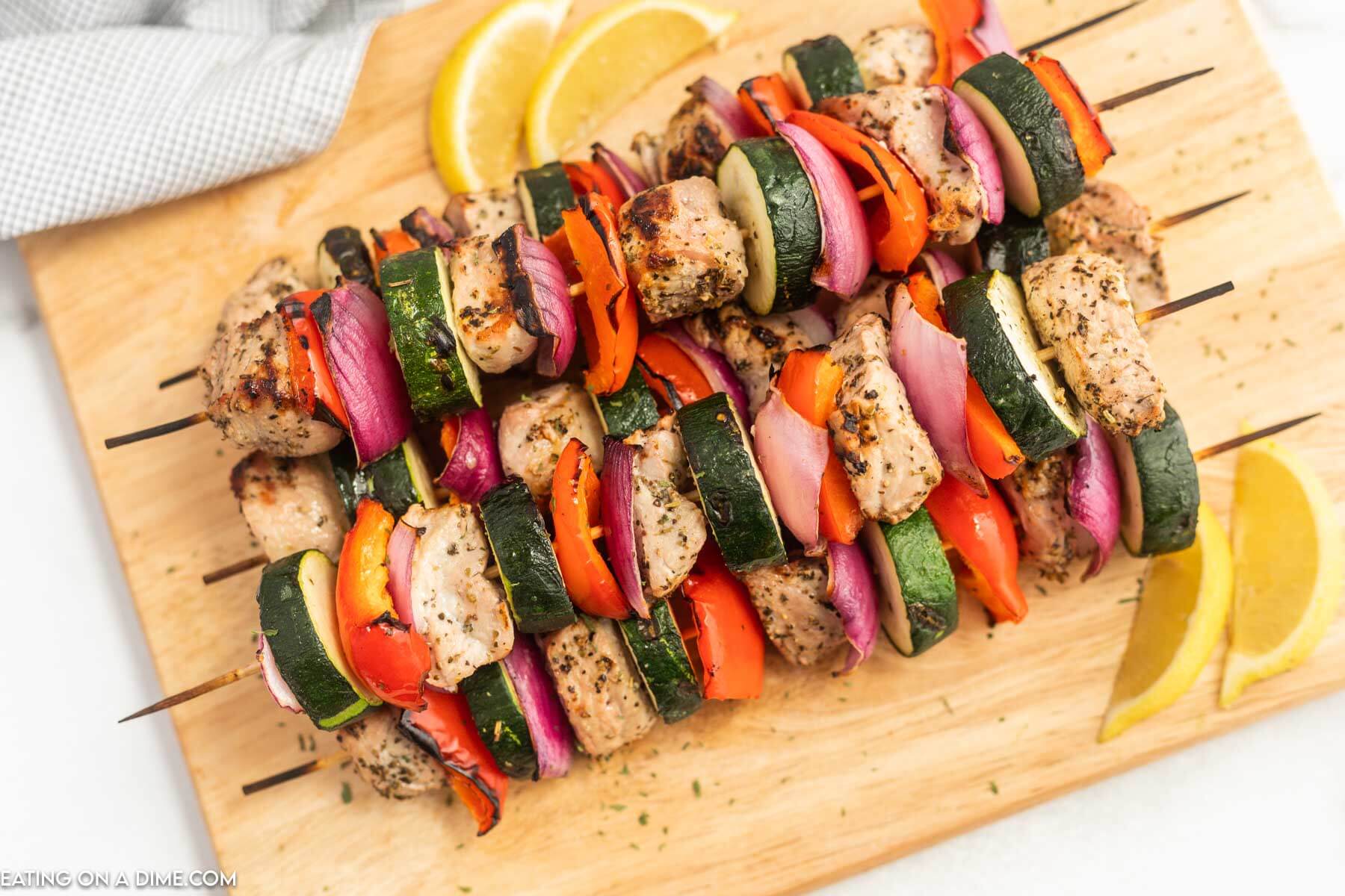 Grilled pork kabobs ready to serve. 