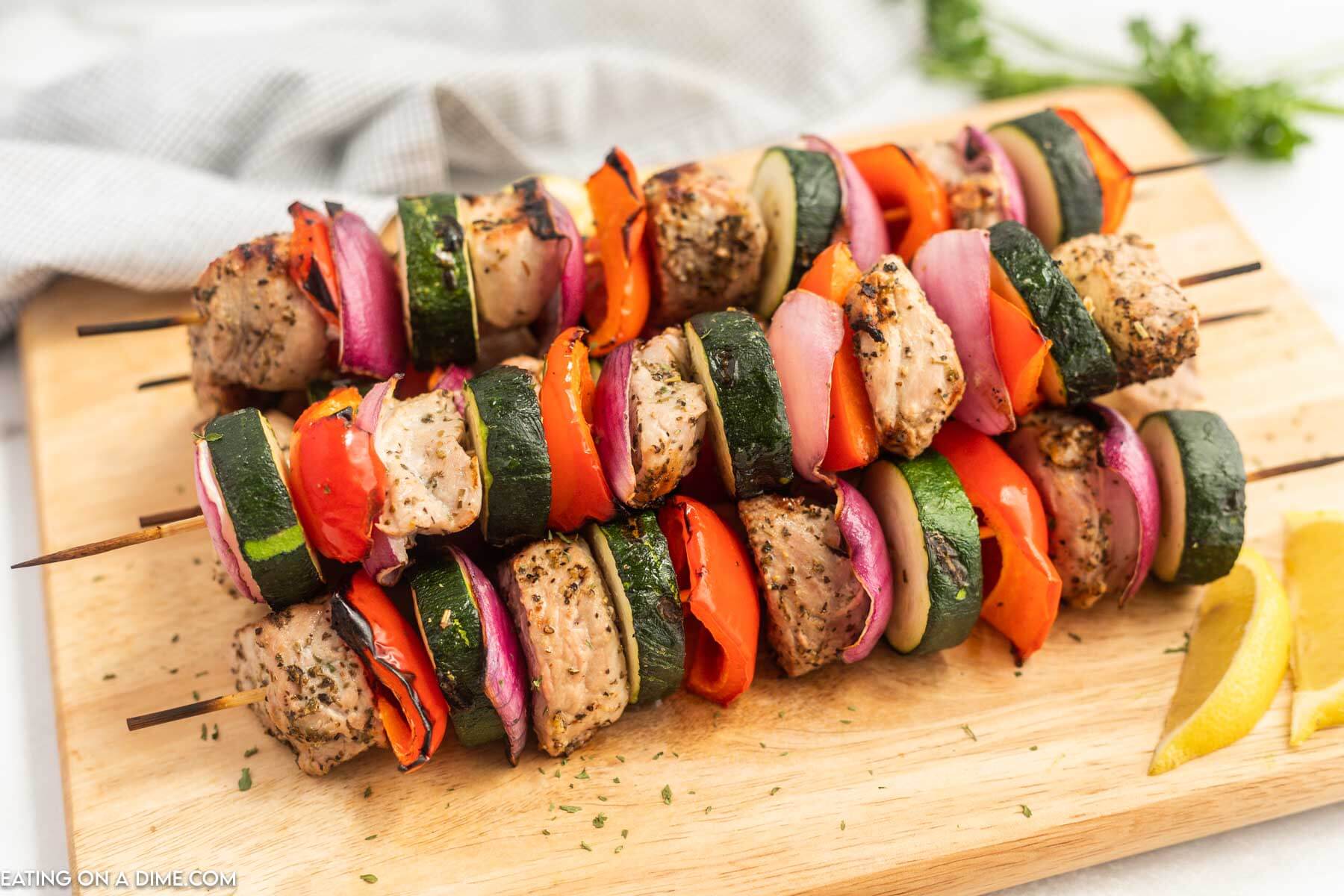 Grilled pork kabobs ready to serve. 