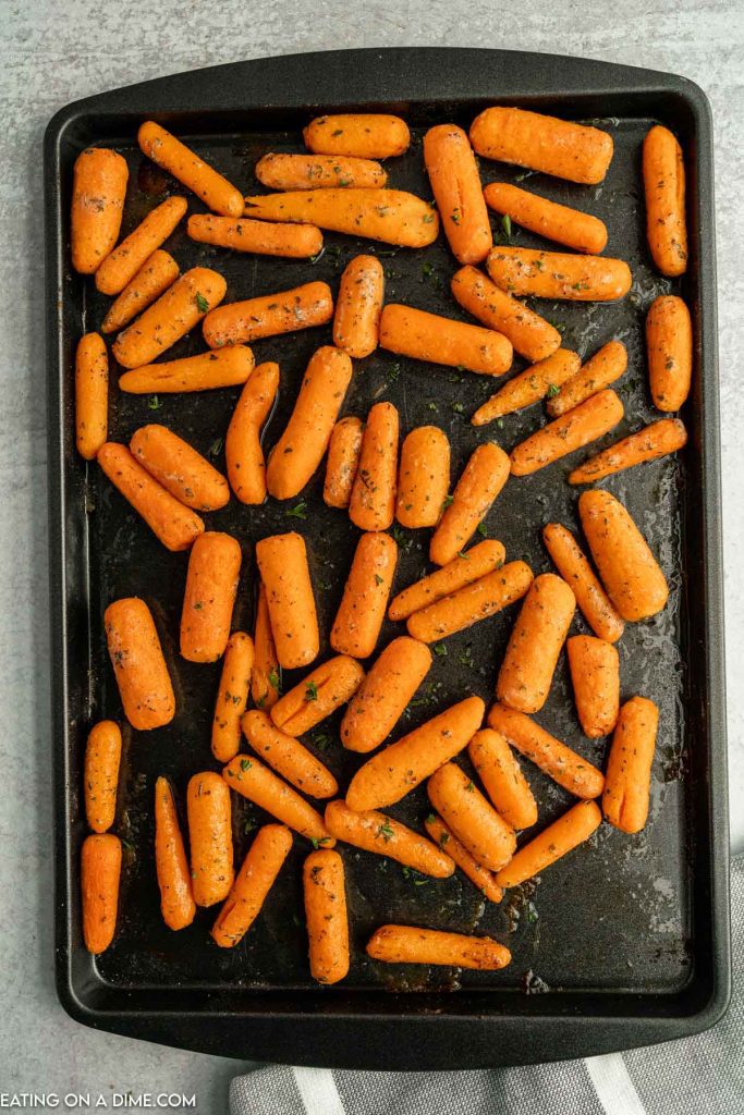 Ranch Carrots on a baking sheet. 