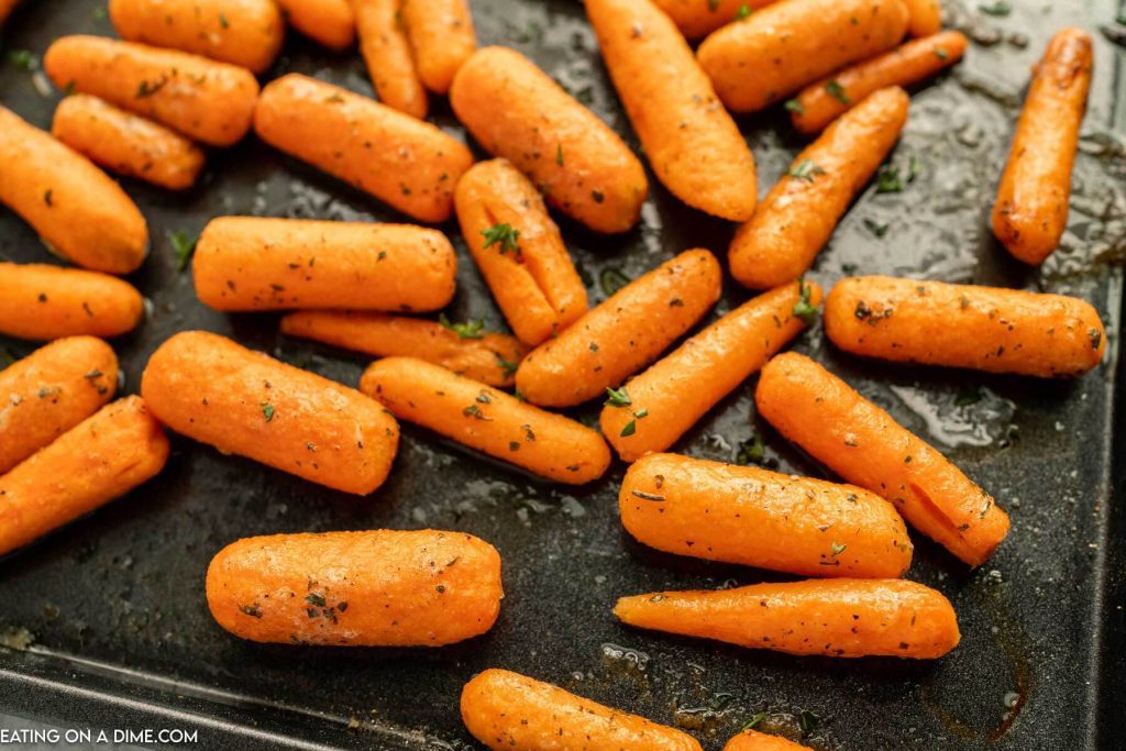Ranch Carrots on a baking sheet. 