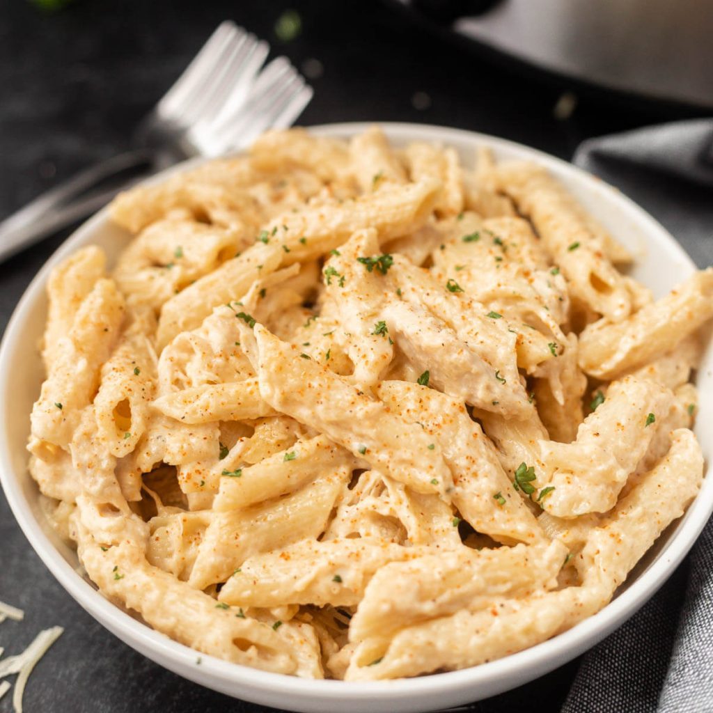 Cajun chicken pasta in a bowl