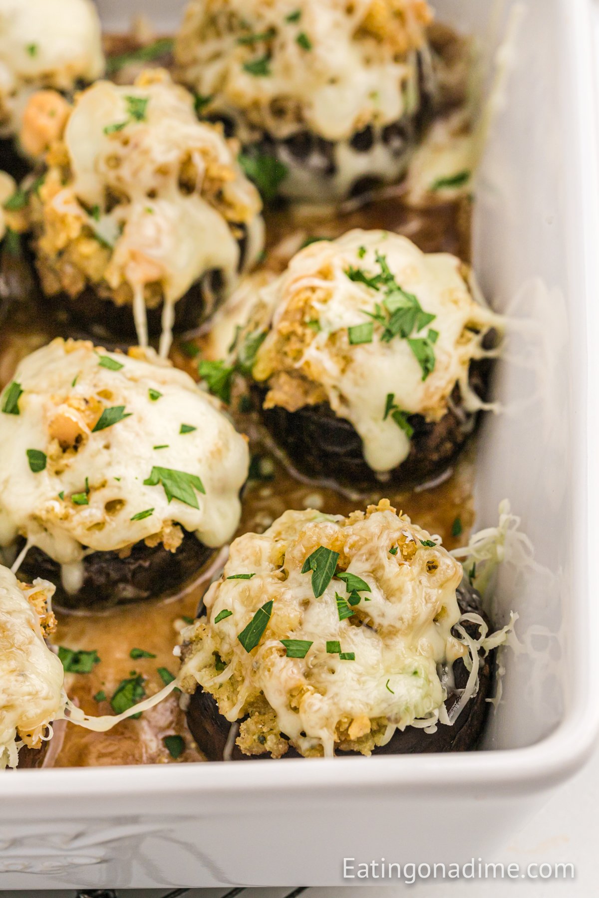 Stuffed mushrooms in a baking dish