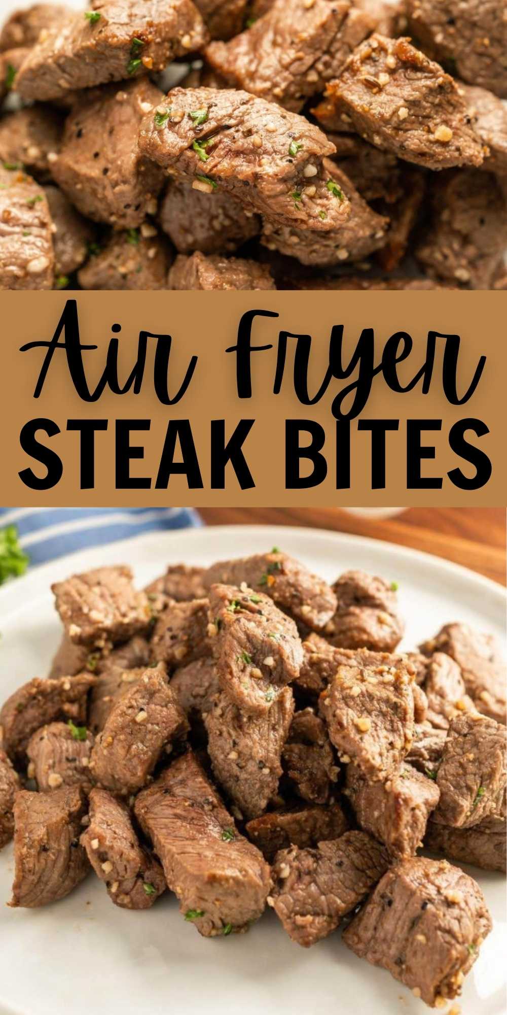 Air Fryer Steak Bites is an easy way to cook your favorite steak. The Air fryer cooks the steak perfect and the seasoning makes it flavorful. We love using our Air Fryer and these Keto Steak Bites are a family favorite. #eatingonadime #steakbites #airfryer