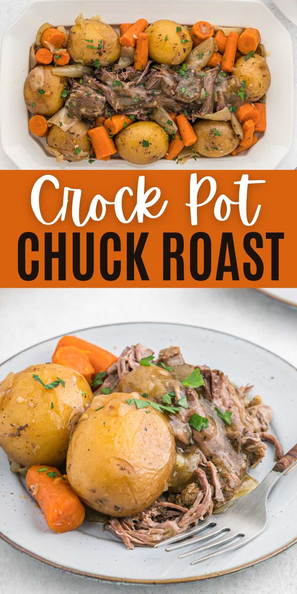 Crock Pot Chuck Roast is a delicious, classic recipe that is easy to make in the slow cooker. The roast comes out juicy and flavorful with easy ingredients. #eatingonadime #chuckroast #crockpotrecipes