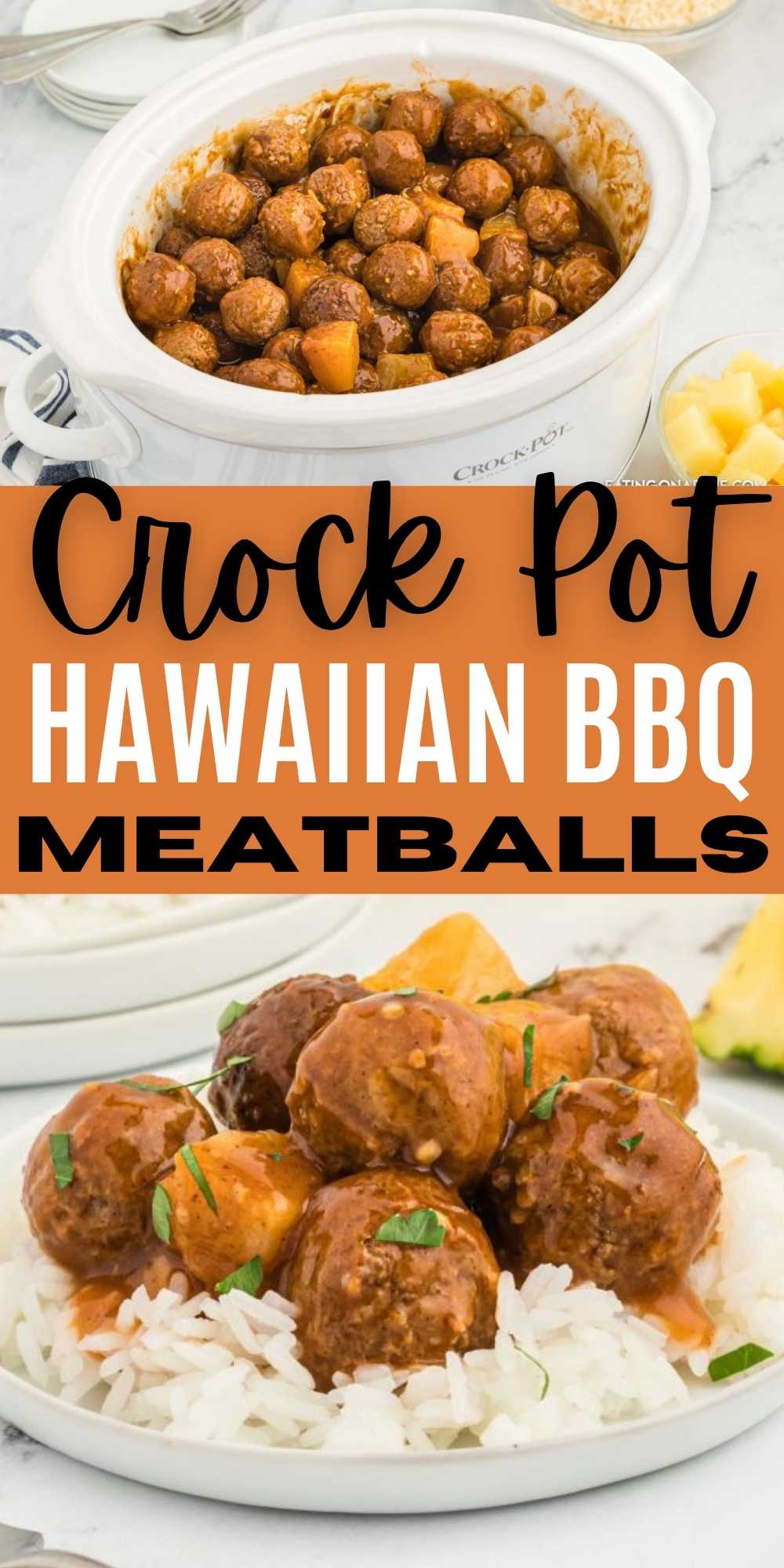 Try Crock Pot Hawaiian BBQ Meatballs. With just a few ingredients, it's easy to make tangy Hawaiian meatballs. Delicious meatballs to serve over rice or with roasted vegetables. #eatingonadime #hawaiianbbqmeatballs #slowcookerrecipe