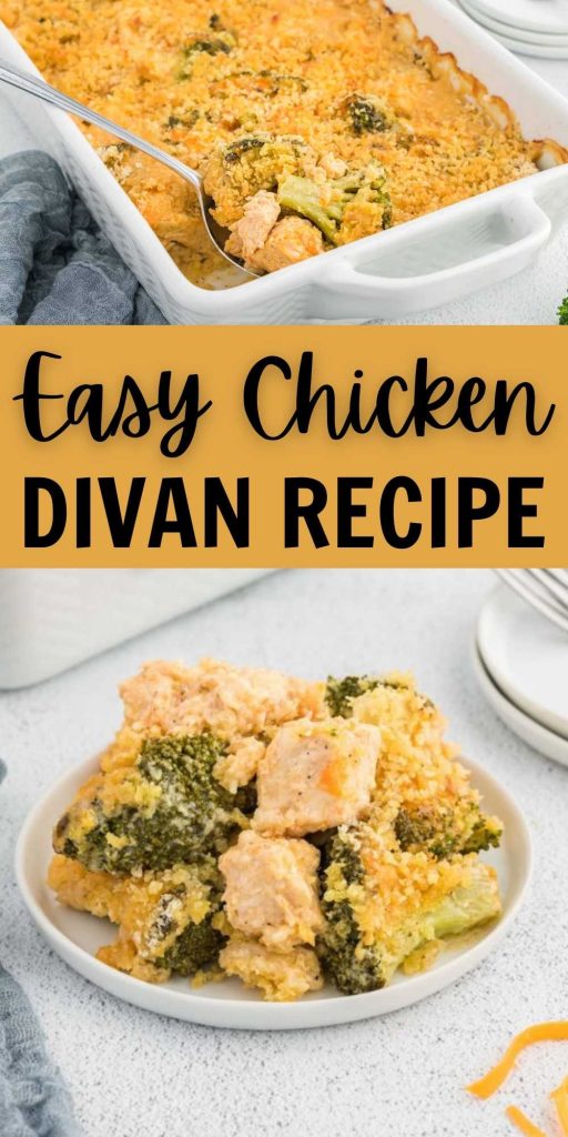 If you are looking for a casserole that is flavorful, try Chicken Divan. Diced Chicken, broccoli in a creamy sauce and topped with crackers. This easy casserole recipe is sure to please a crowd. #eatingonadime #chickendivan #casserolerecipes