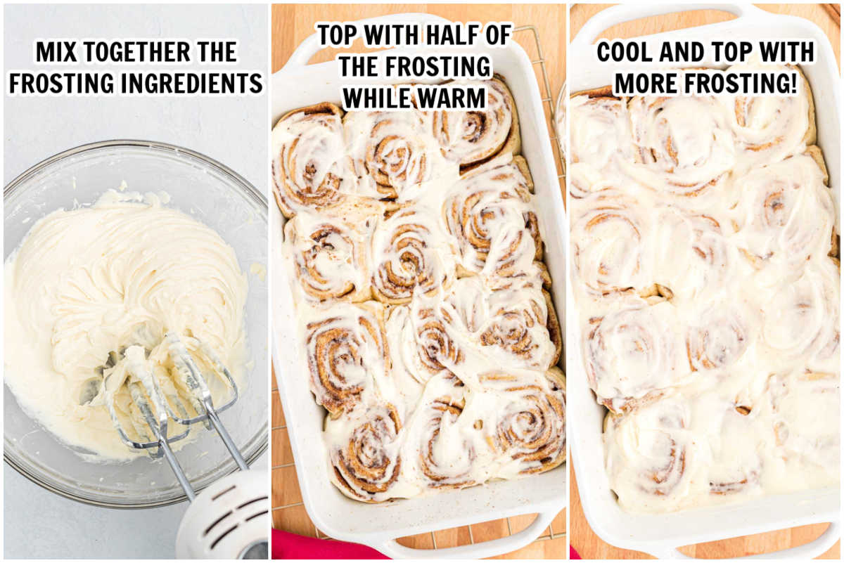 The process of frosting cinnamon rolls