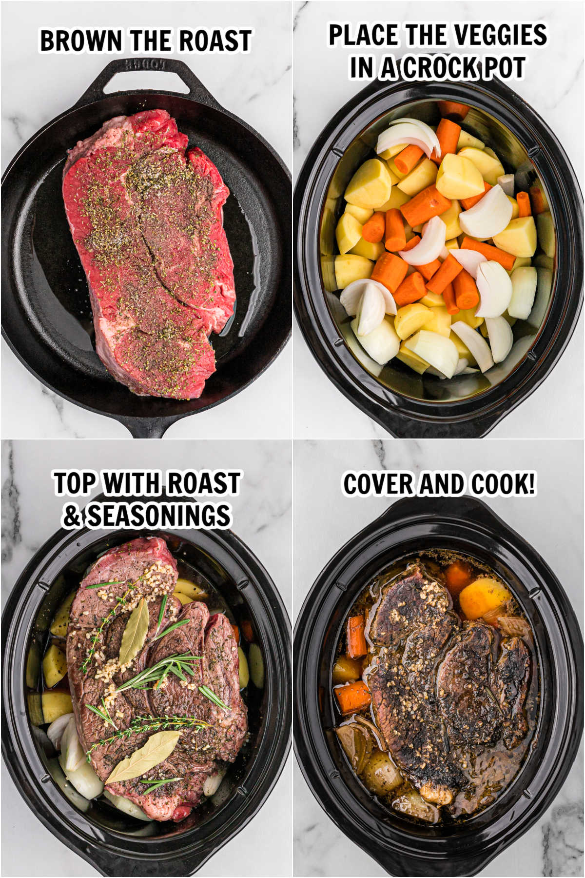 The process of making pot roast in the slow cooker