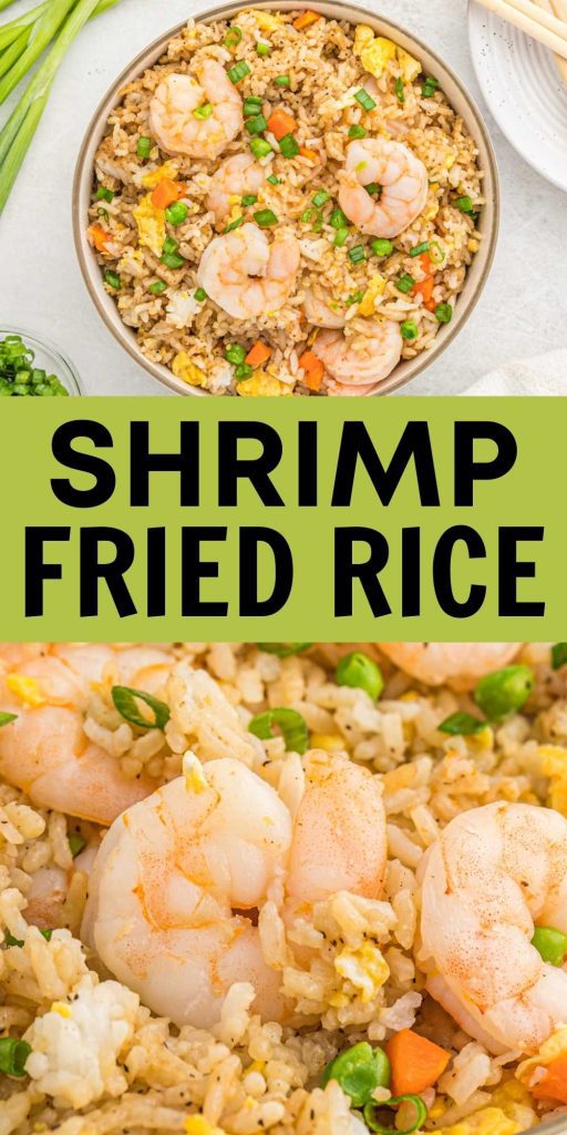Easy Shrimp Fried Rice Recipe at home in minutes. The shrimp and veggies have the best flavor to make the perfect meal. This recipe is better than take out. #eatingonadime #shrimpfriedrice #easyrecipe
