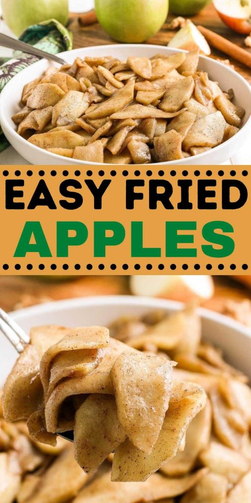Fried Apples is the perfect dessert or ice cream topping and ready in 15 minutes. Simple ingredients are needed to make this flavorful pie filling dish. #eatingonadime #friedapples #sidedish