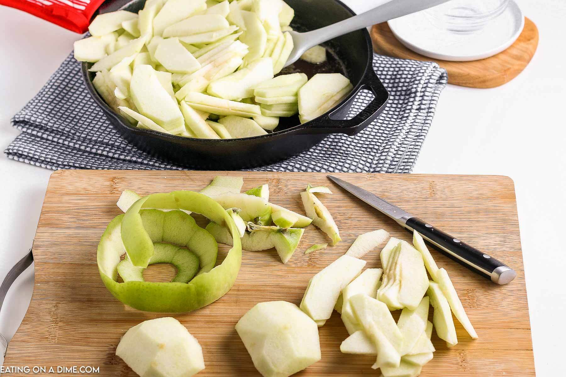 Preparing the apples for cooking