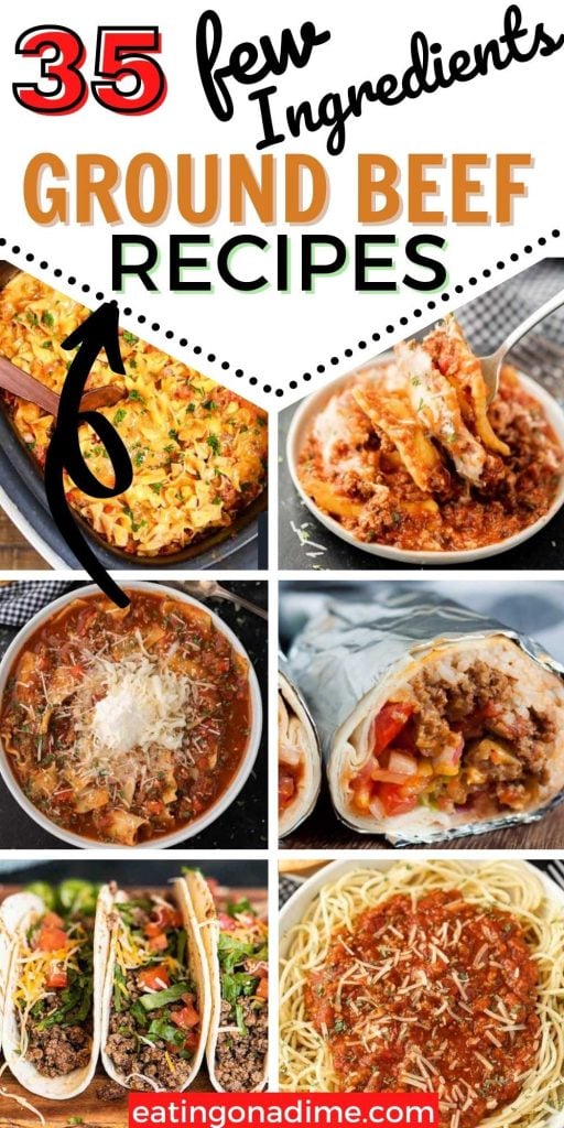 If you are looking for Easy Ground Beef Recipes with Few Ingredients we have gathered our favorites. These 35 recipes are easy and delicious. #eatingonadime #groundbeefrecipes