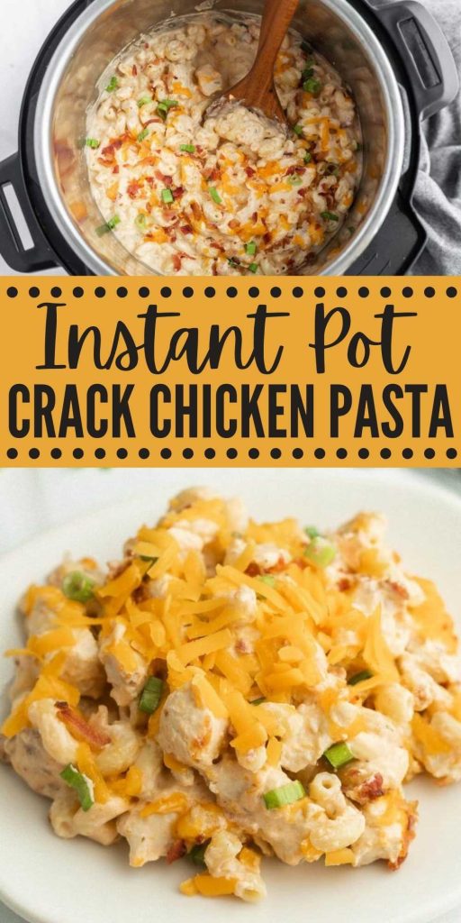 Creamy and delicious this Instant Pot Crack Chicken Pasta is flavorful. Bacon, cheese, chicken and pasta cooks fast in the instant pot. Easy Instant Pot Recipe that makes a perfect weeknight meal. #eatingonadime #crackchickenpasta #instantpot