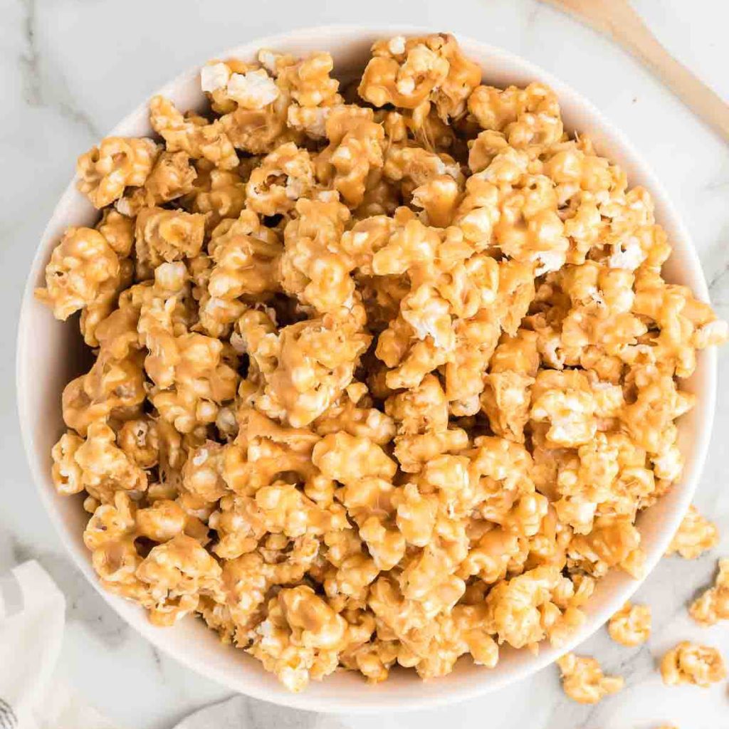 A large bowl of peanut butter popcorn