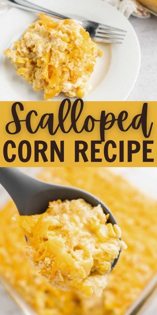 This cheesy Scalloped Corn recipe is topped with butter crackers and baked to perfection. It is a tasty side dish for and easy to prepare. Scalloped Corn Casserole is the perfect side for all your holiday dinners. #eatingonadime #scallopedcorn #sidedish #holidays