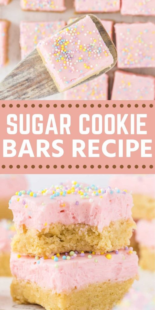 Sugar Cookie Bars has all the flavors of a sugar cookie but in a bar form. Add frosting and sprinkles for the ultimate sugar cookie bar. Easy and delicious sugar cookie recipe. #eatingonadime #sugarcookiebar #holidaydesserts