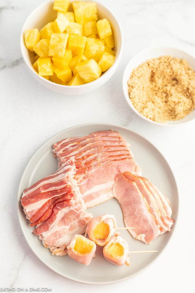 Wrapping the pineapple in bacon with a side of brown sugar and pineapple