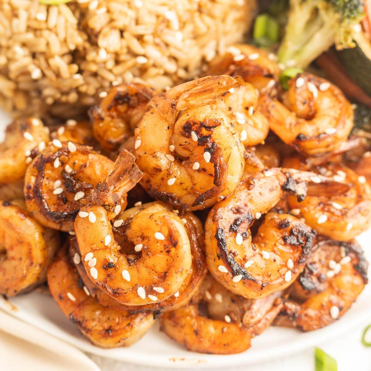 Hibachi shrimp on a plate. 