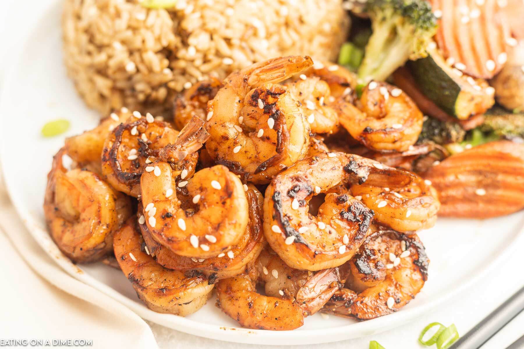 Hibachi shrimp on a plate. 